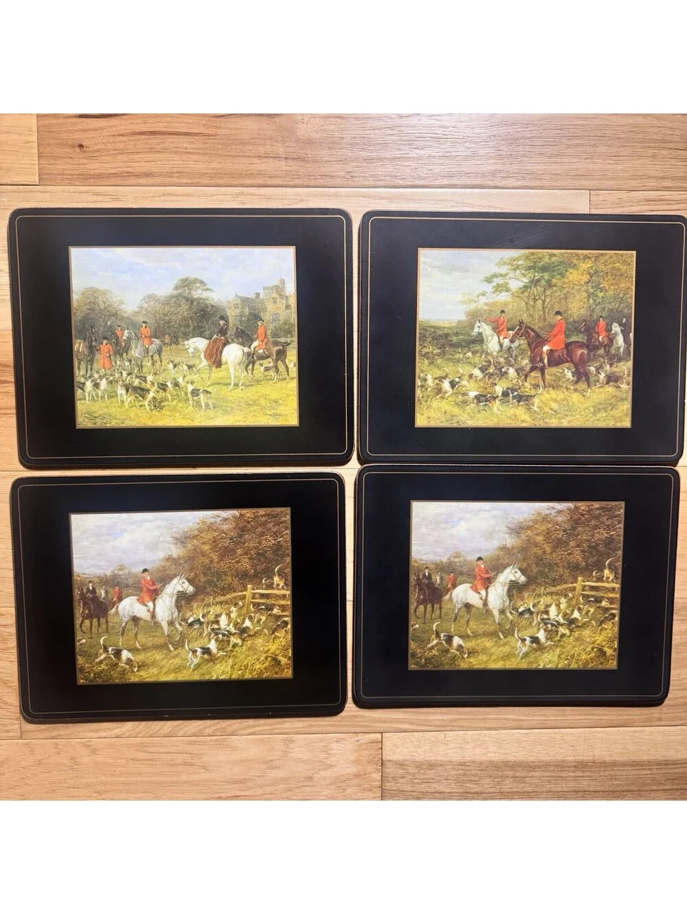 Vintage Pimpernel Fox Hunting Scene Placemats Set of 4 Cork Back England w/ Box